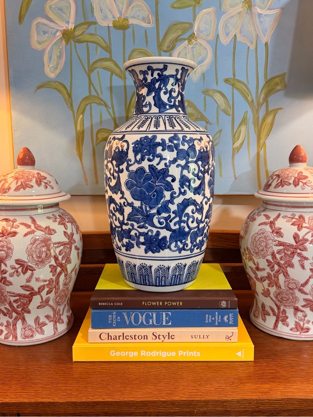 Blue and White Floral Porcelain Vase - Classic Accent
